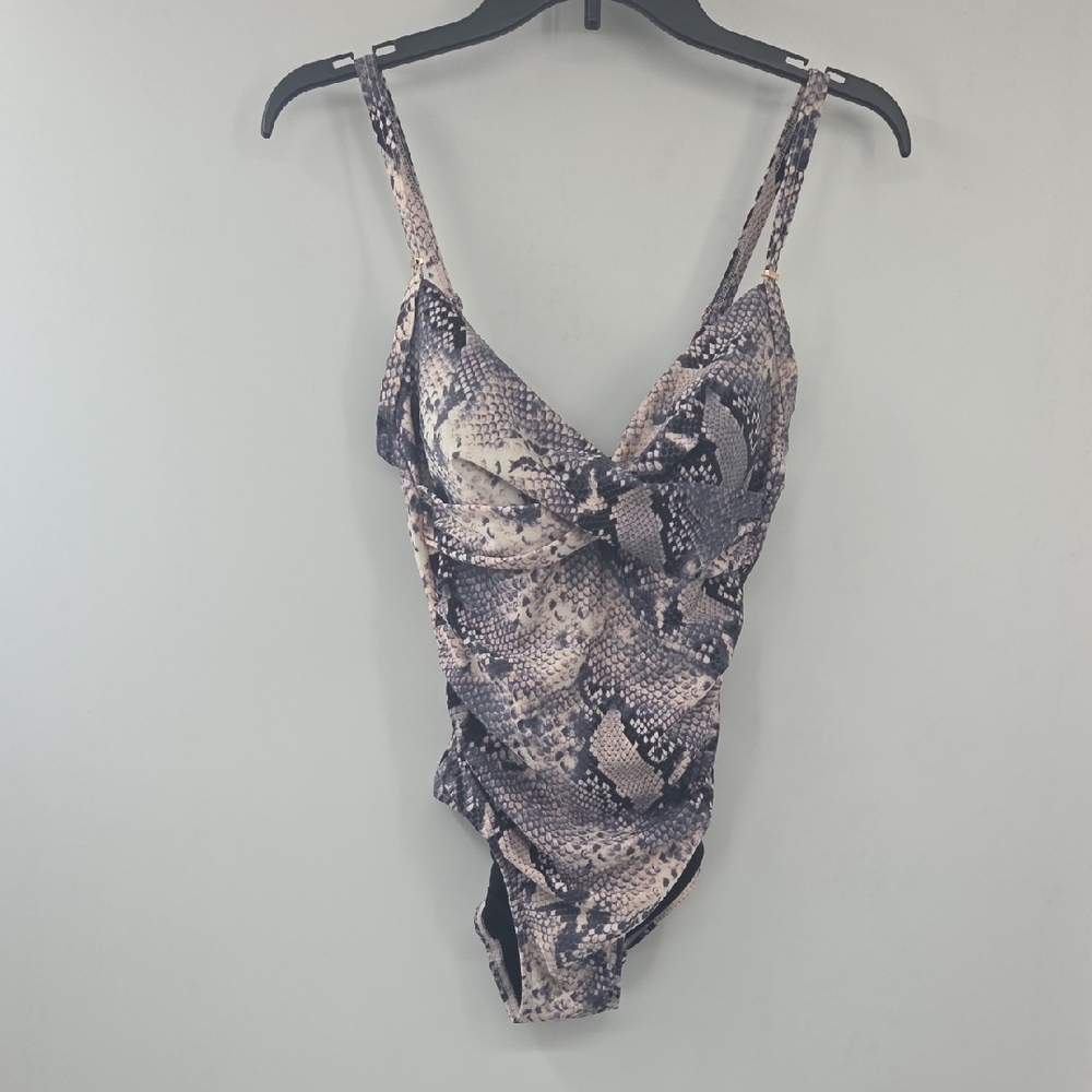Snake-Print One-Piece Swimsuit Soft Pink Snake Skin NWOT